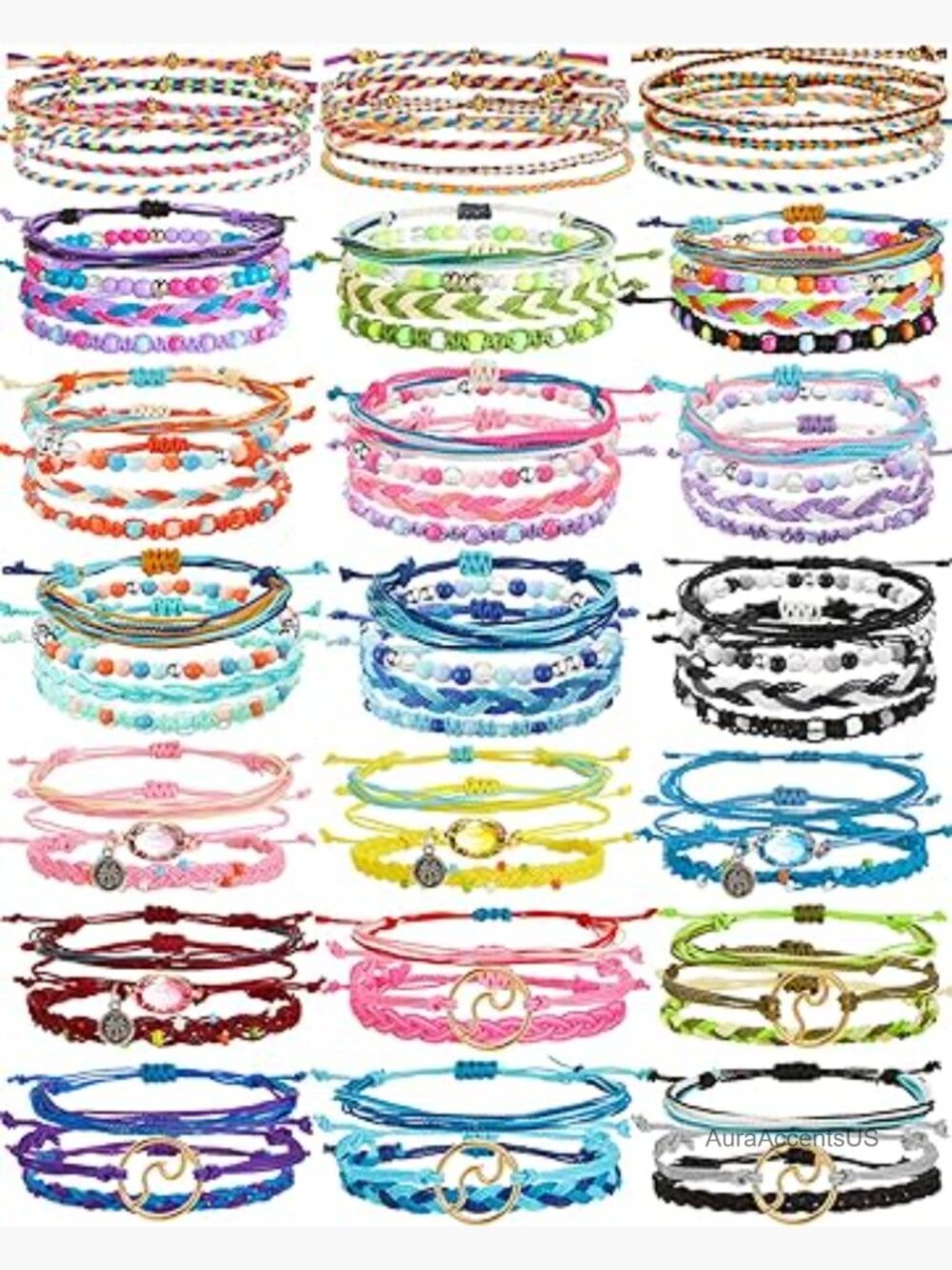 75 Pcs Adjustable Woven Friendship Bracelets for Women - Surfer Wave Beach